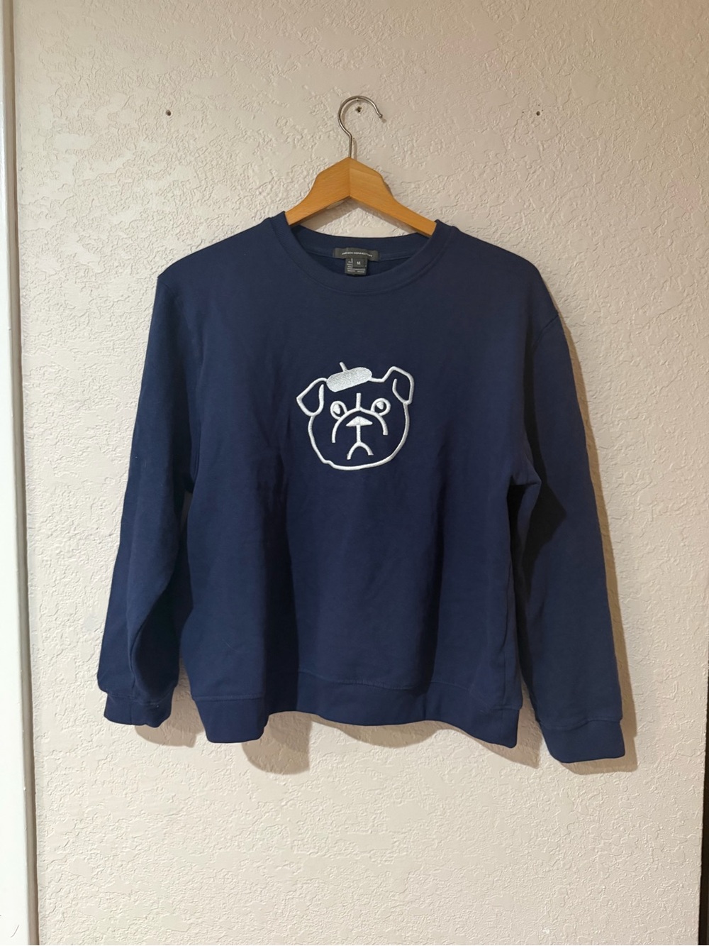 French Conmection Navy Crewneck with White Bulldog Motif